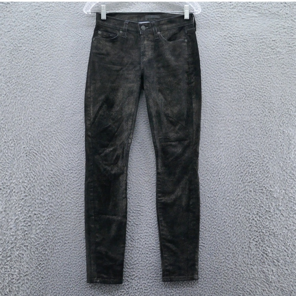 7 For All Mankind Womens Foil Coated Skinny Jeans Size 28 Black Gold Metallic